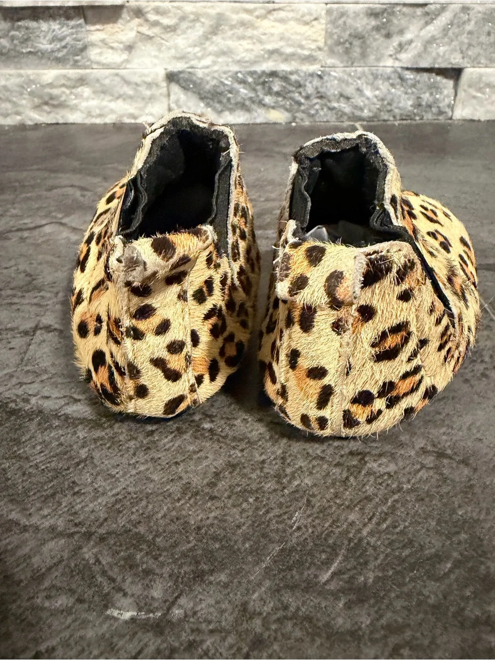 Leopard Print Hair Baby Booties - Tan/Black